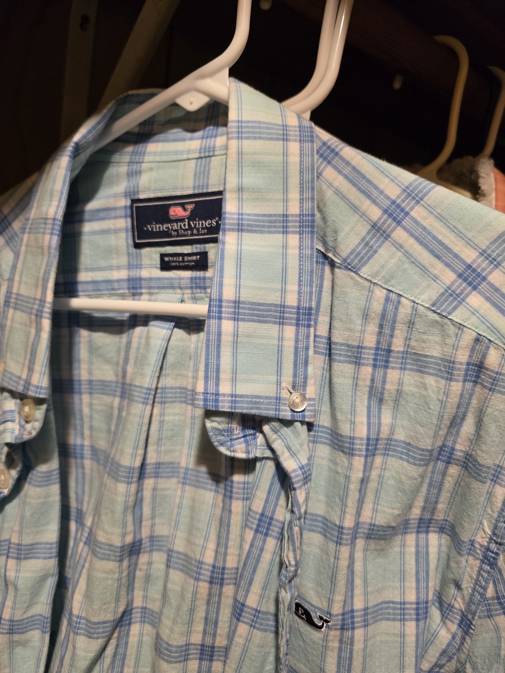 Vineyard Vines Light Blue and White Plaid Button-Down Shirt Xl Short Sleeve